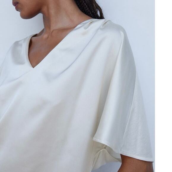 SHORT-SLEEVED SATIN BLOUSE - Picture 2 of 10